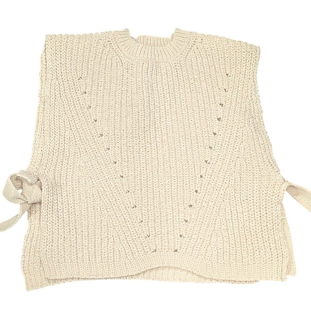 Zara Girls Cream Chunky Knit Sweater Vest Side Tie Bow Sleeveless Top‎ Sz 9-10